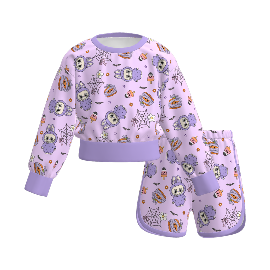 Halloween Labubu printed sweatshirt casual 2pcs set