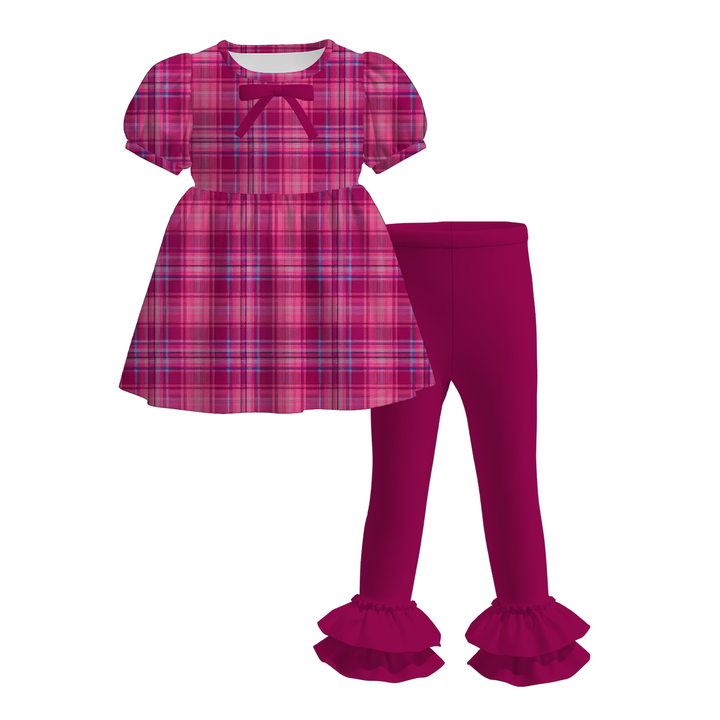 Girls sweet puff sleeve top&ruffle leggings set