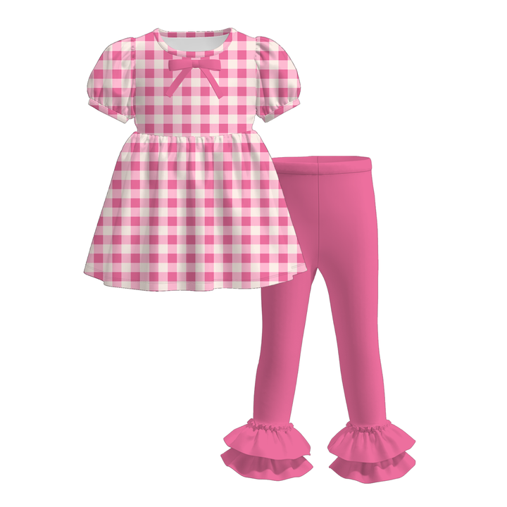 Girls sweet puff sleeve top&ruffle leggings set