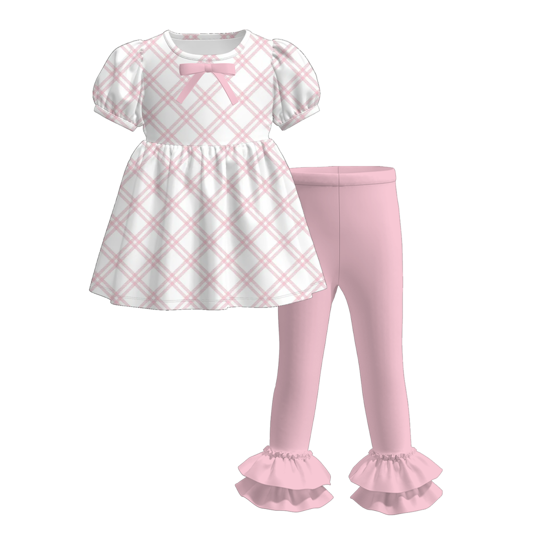 Girls sweet puff sleeve top&ruffle leggings set