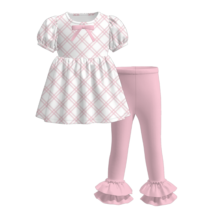 Girls sweet puff sleeve top&ruffle leggings set