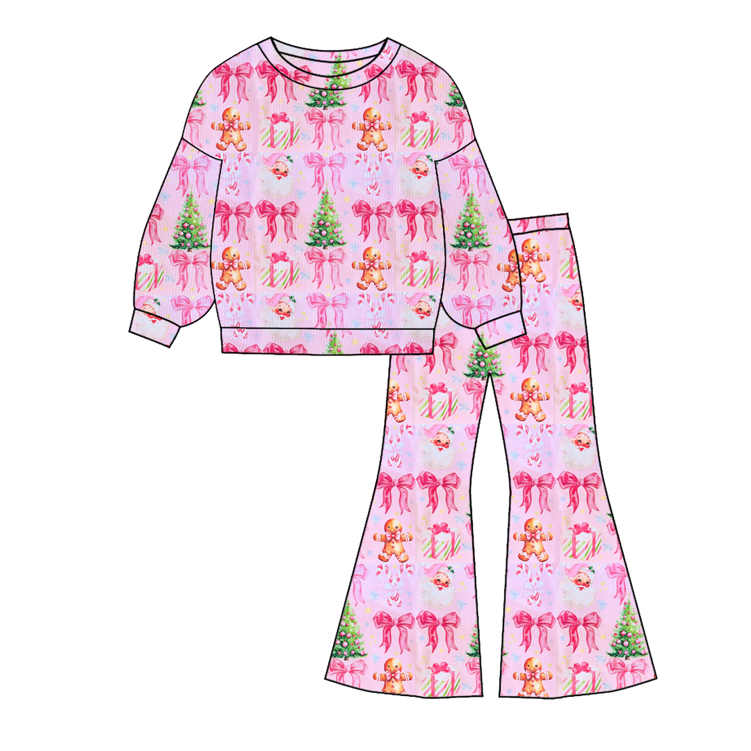 Christmas all-over printedsweatshirt&bell pant 2pcs set