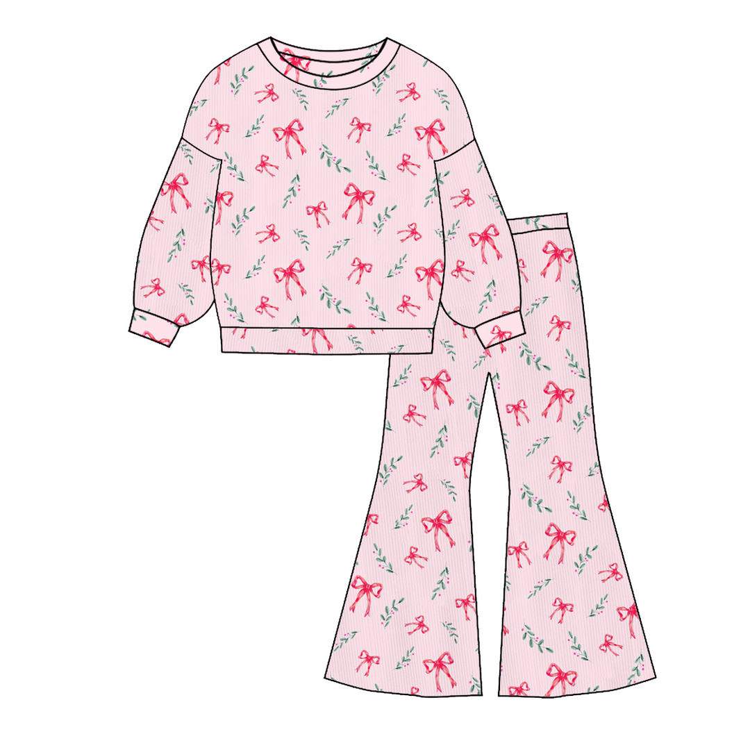 Christmas all-over printedsweatshirt&bell pant 2pcs set