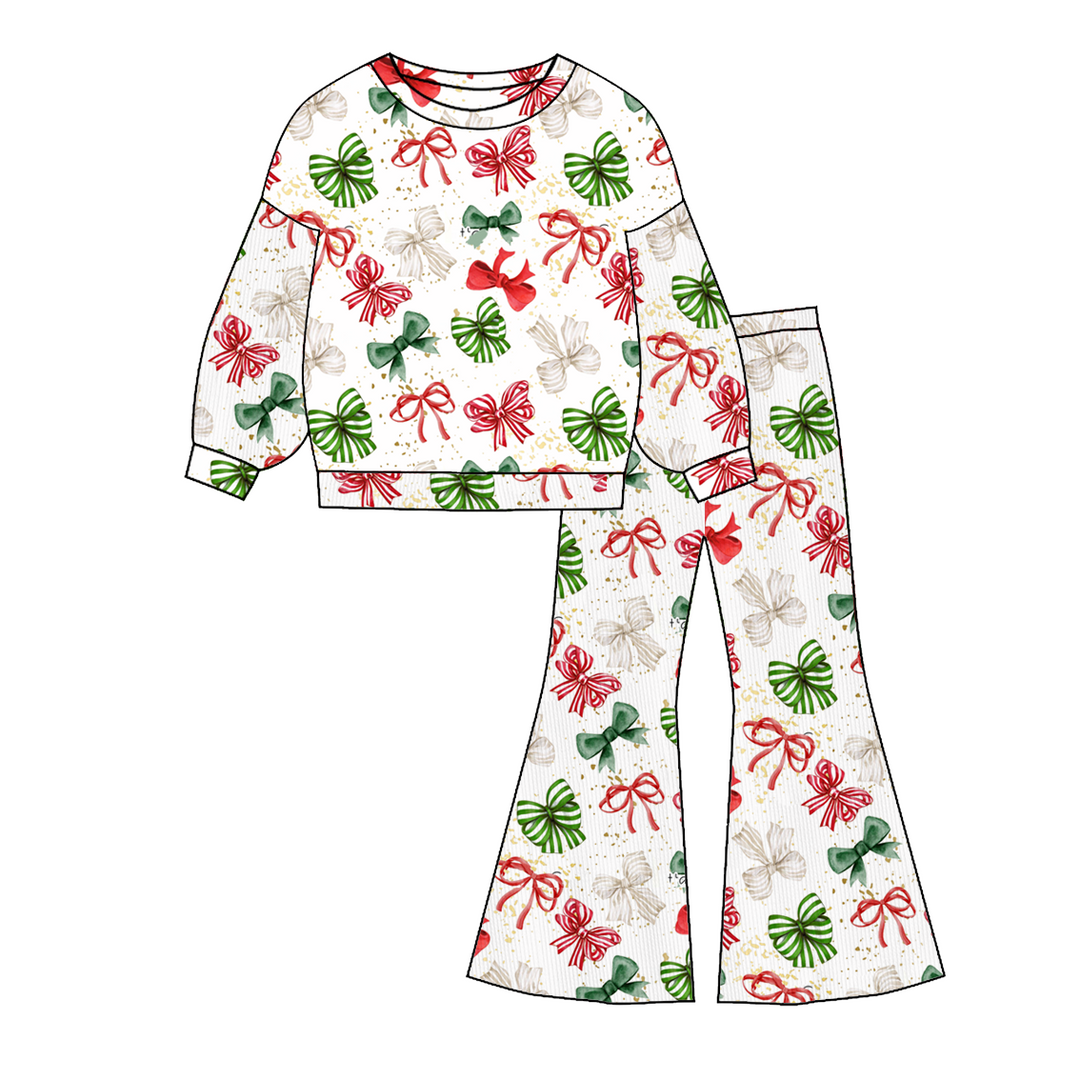 Christmas all-over printedsweatshirt&bell pant 2pcs set