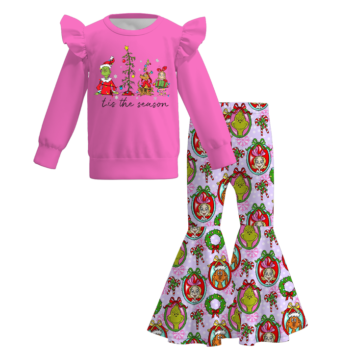 Christmas grinch printed top&bell pant 2pcs set