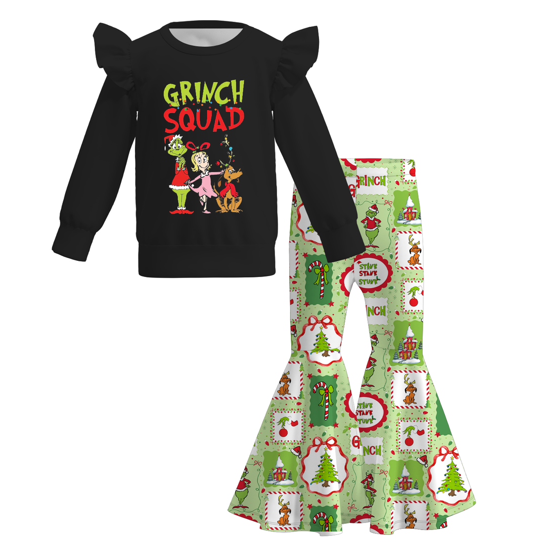 Christmas grinch printed top&bell pant 2pcs set