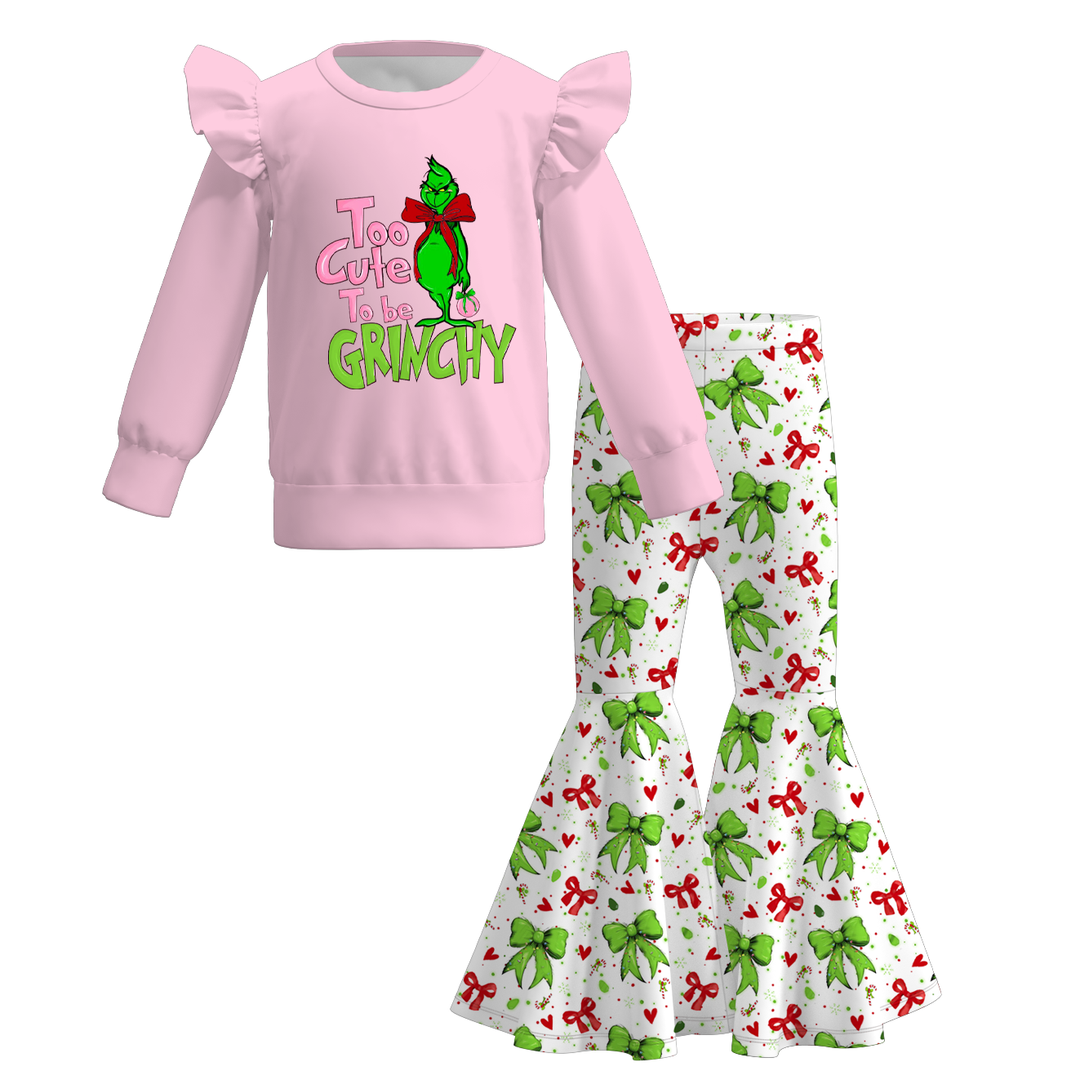 Christmas grinch printed top&bell pant 2pcs set