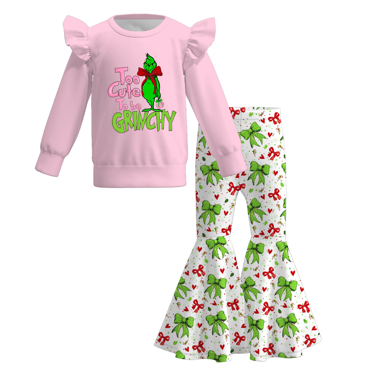 Christmas grinch printed top&bell pant 2pcs set