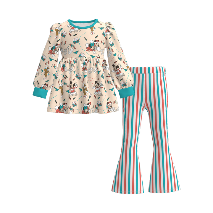 Christmas cartoon character printed dress top&bell pant