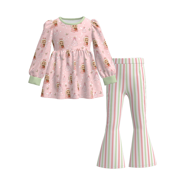 Christmas cartoon character printed dress top&bell pant