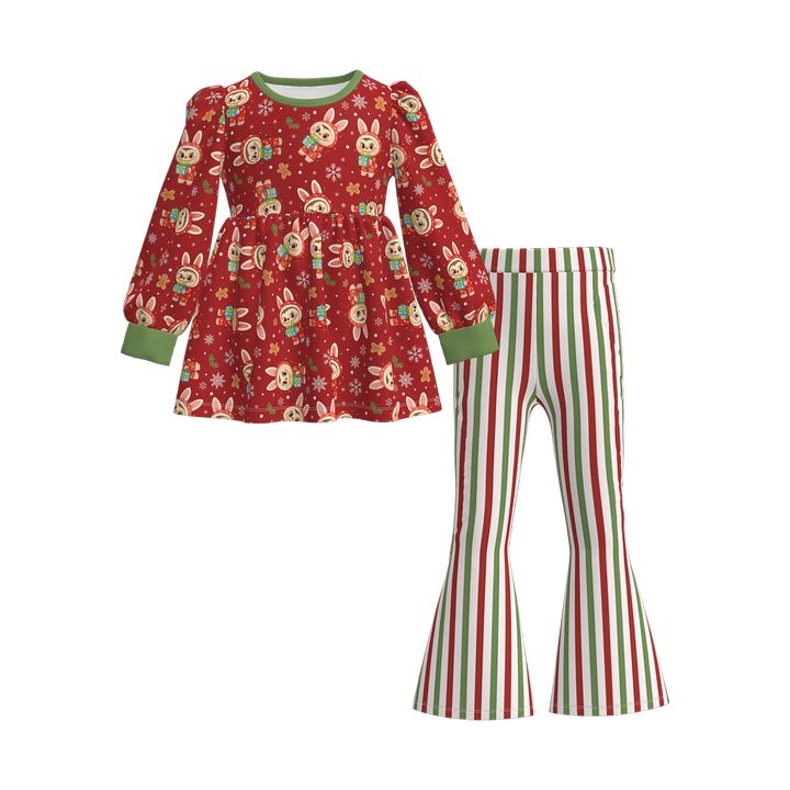 Christmas cartoon character printed dress top&bell pant