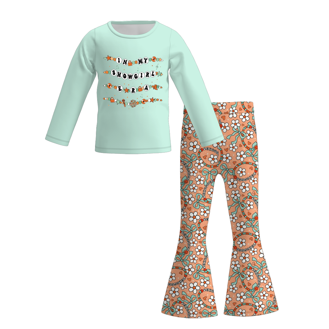 TS12 showgirl printed top&bell pant 2pcs set