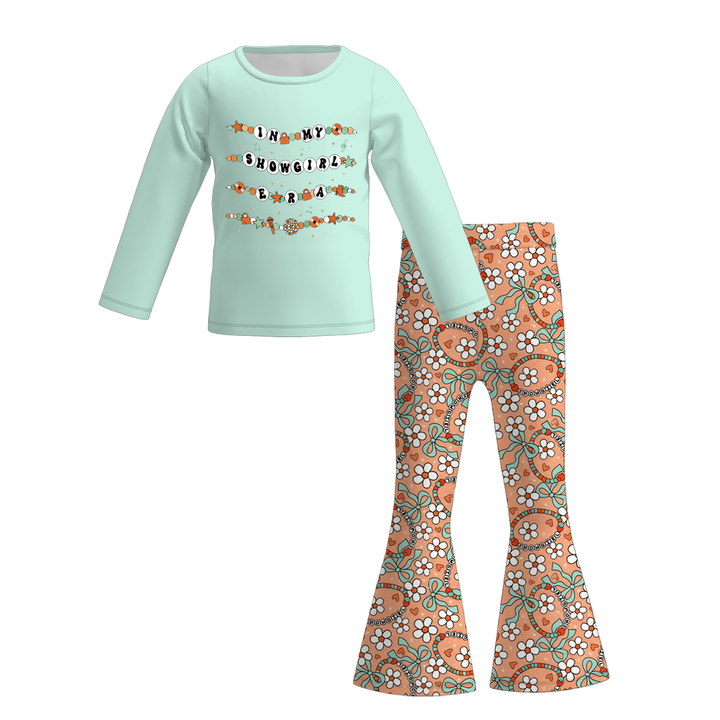 TS12 showgirl printed top&bell pant 2pcs set