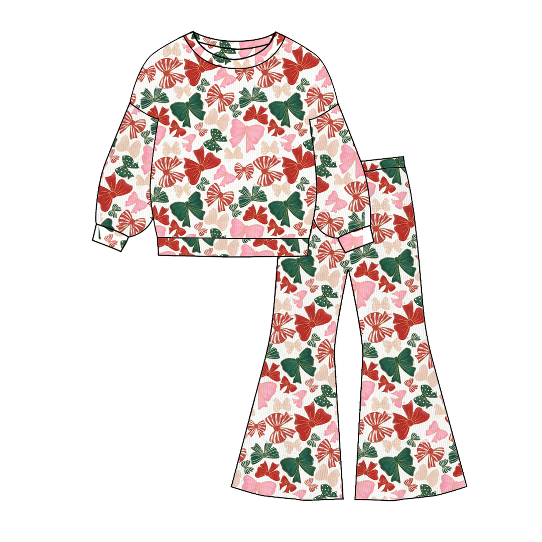 Christmas all-over printed top&bell pant 2pcs set
