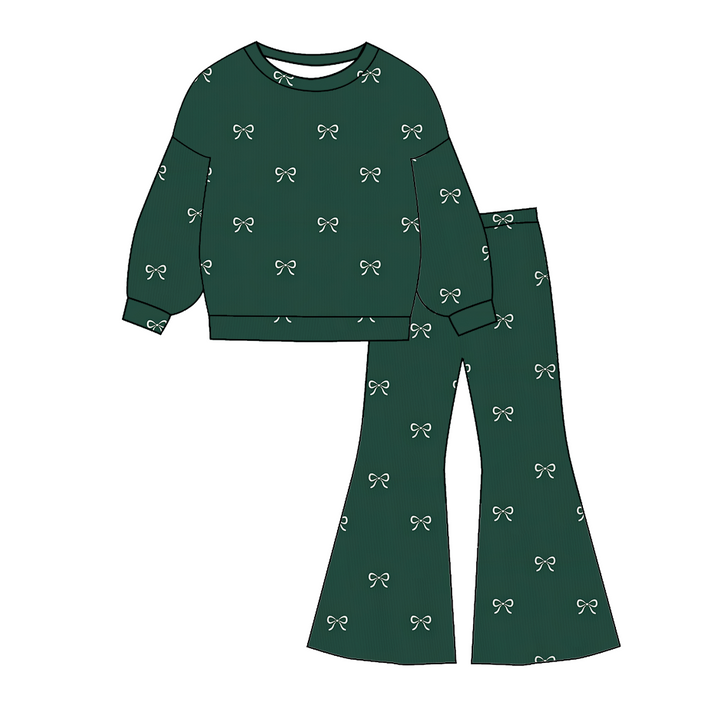 Christmas all-over printed top&bell pant 2pcs set