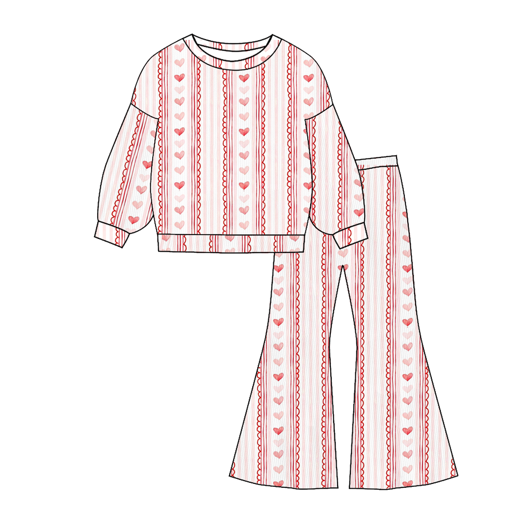 Valentine all-over printed top&bell pant 2pcs set