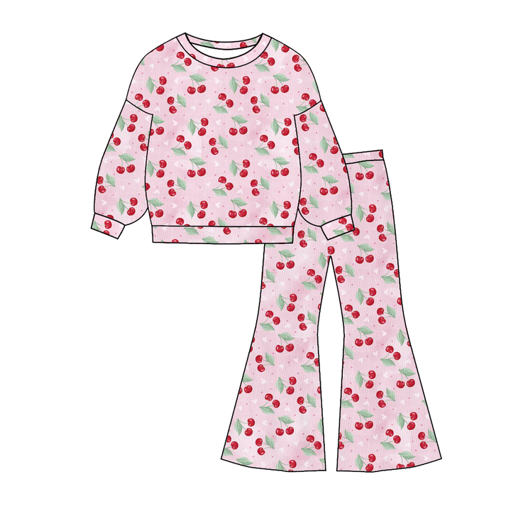 Valentine all-over printed top&bell pant 2pcs set
