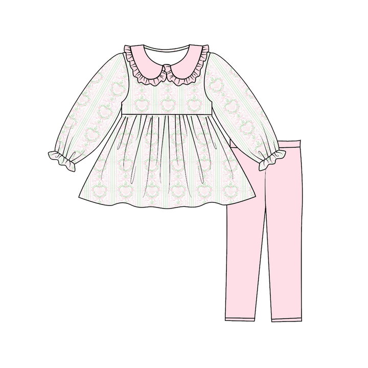 Valentine sweet heart printed top&leggings 2pcs set