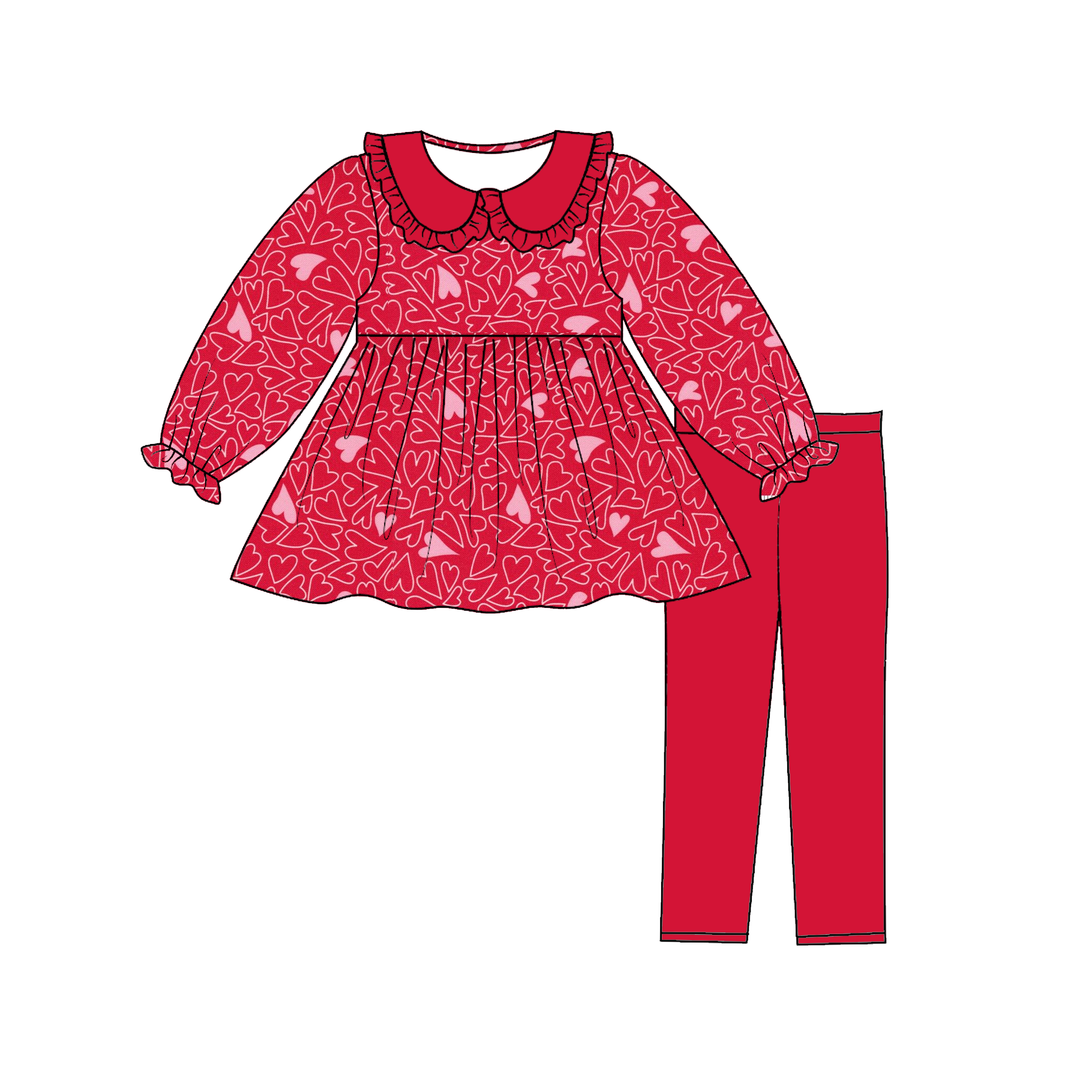 Valentine sweet heart printed top&leggings 2pcs set
