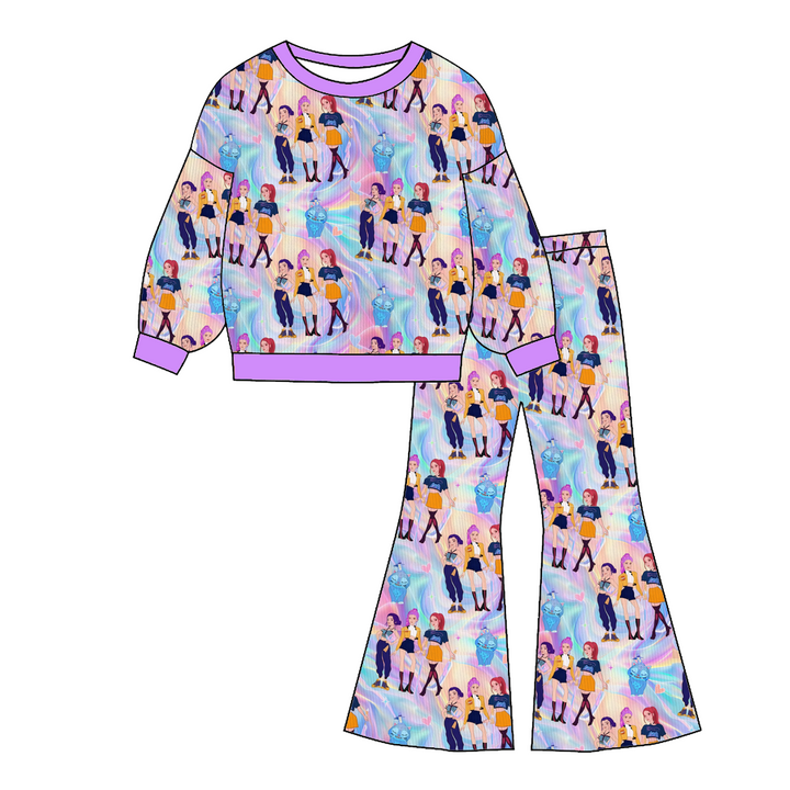 Kpop demon hunters all-over printed top&bell pant 2pcs set