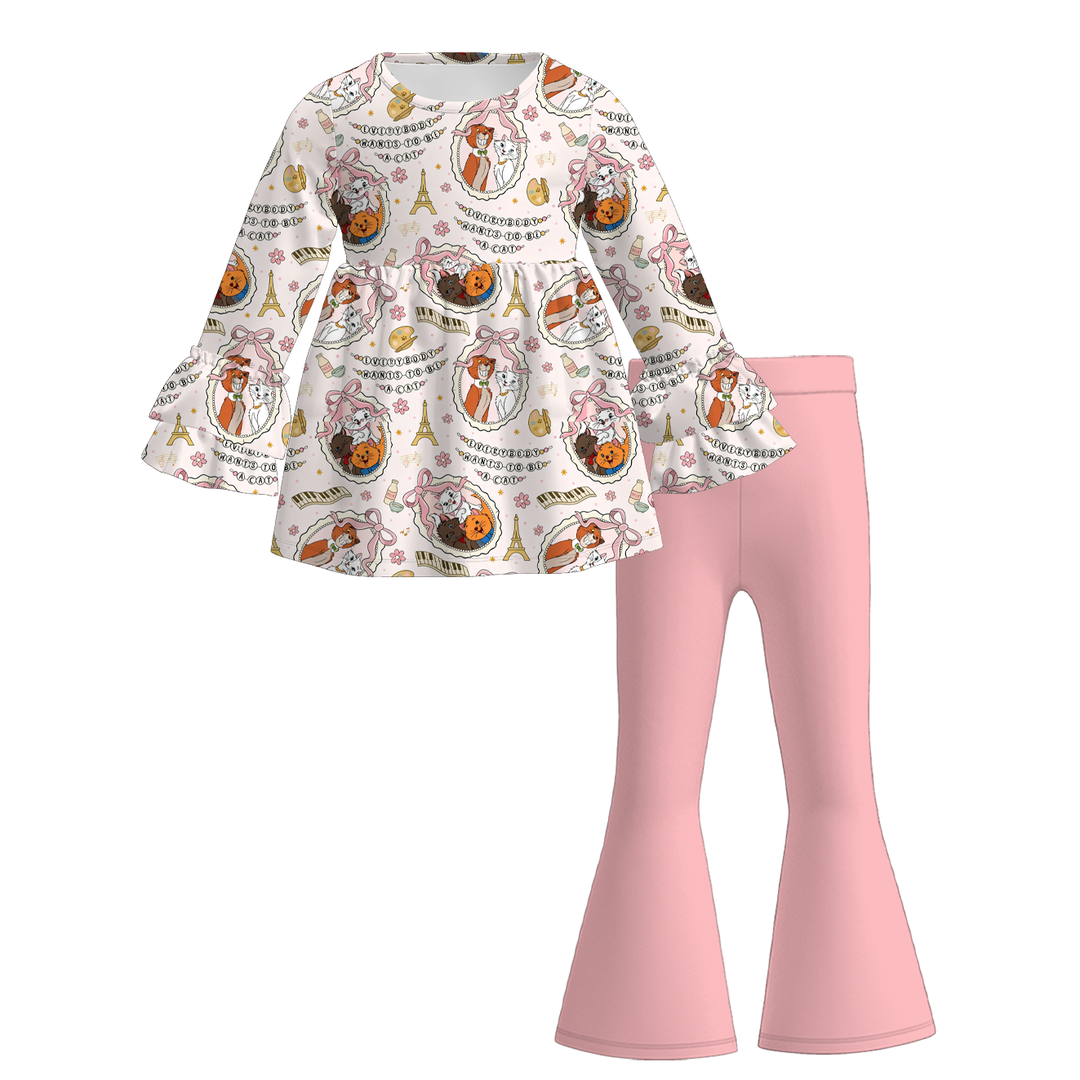 Valentine's sweet pink bow top&bell pant set for girls