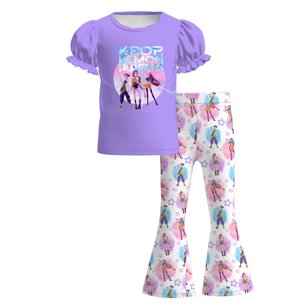 Girls' KDH K-pop inspired top&flared pants set