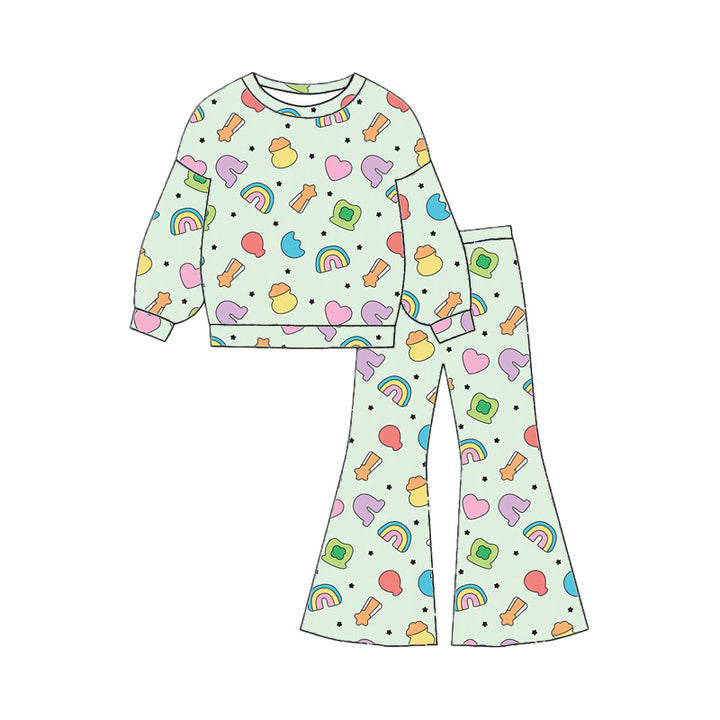 St. Patrick's Day all-over printed top&bell pant 2pcs set