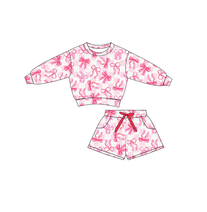 Valentine's pullover sweater top&bowtie short for girls