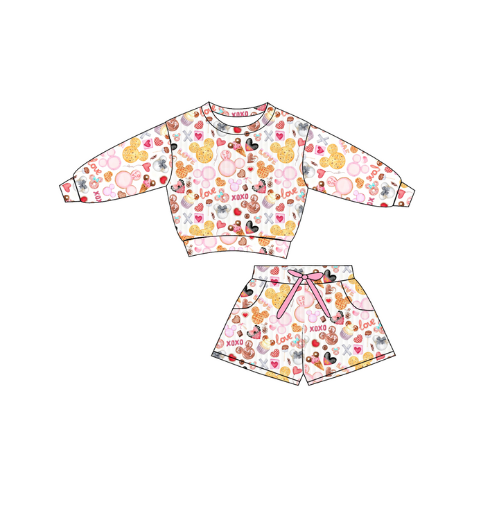 Valentine's pullover sweater top&bowtie short for girls