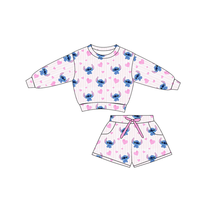 Valentine's pullover sweater top&bowtie short for girls