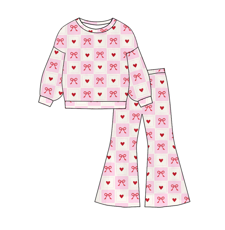 Valentine's pullover sweater top&bell pant set for girls
