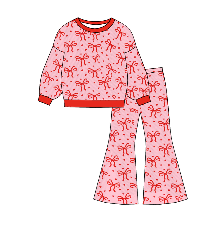 Valentine's pullover sweater top&bell pant set for girls