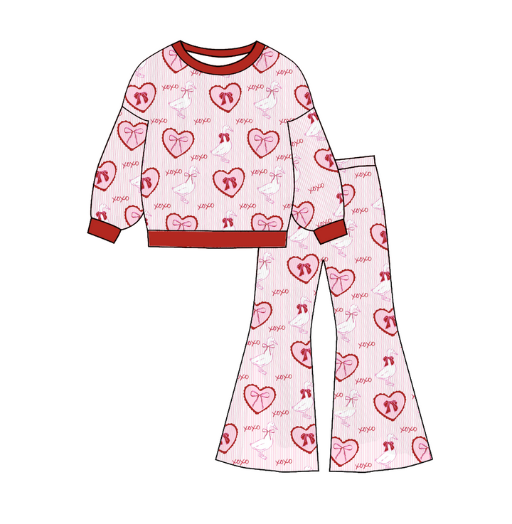 Valentine's pullover sweater top&bell pant set for girls