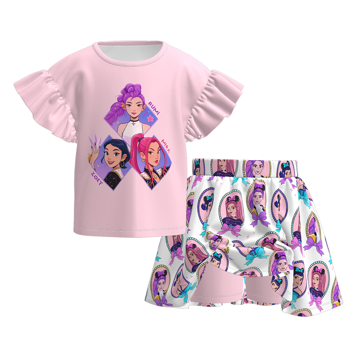 KDH K-pop inspired short sleeve top&skort set for girls