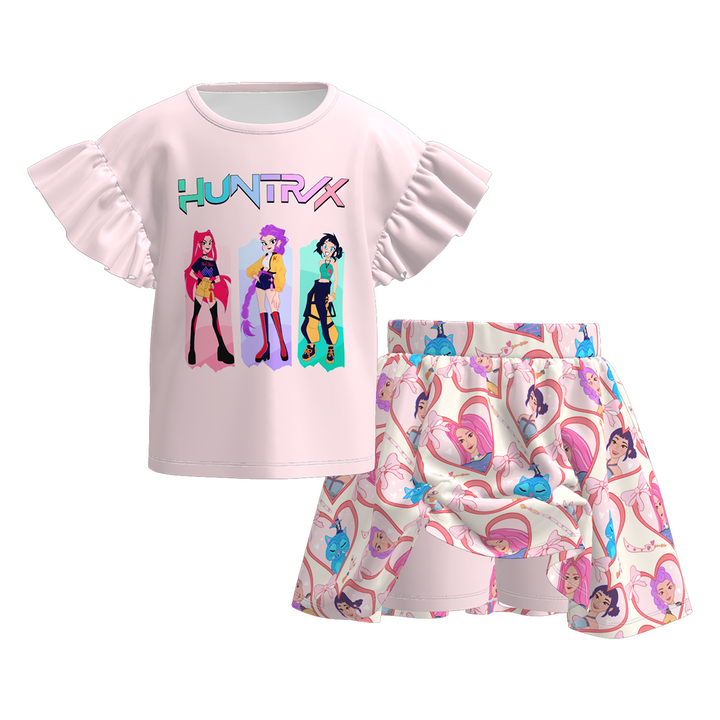 KDH K-pop inspired short sleeve top&skort set for girls