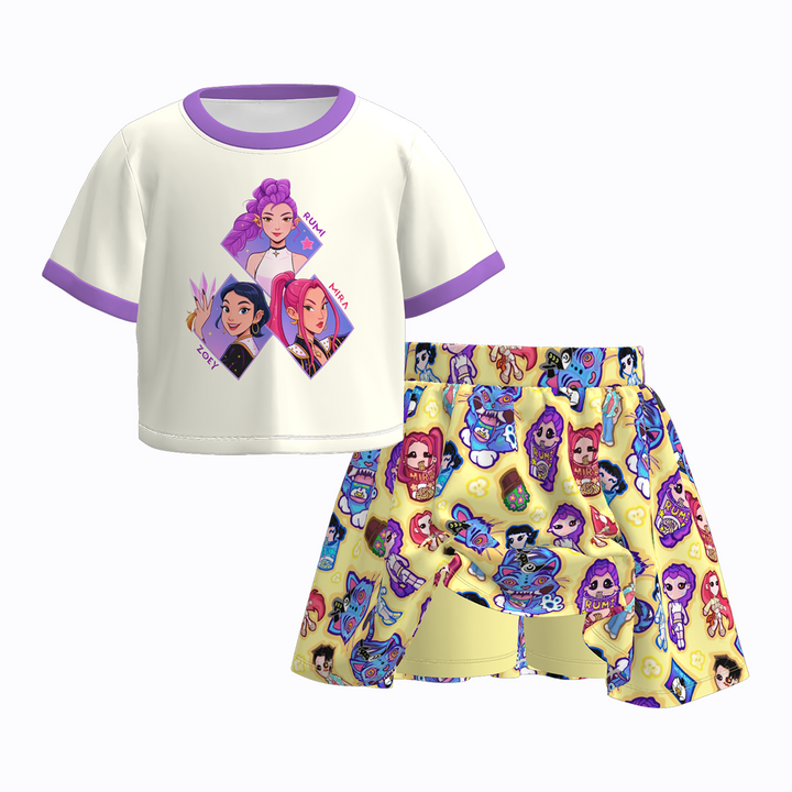 KDH K-pop inspired short sleeve top&skort set for girls