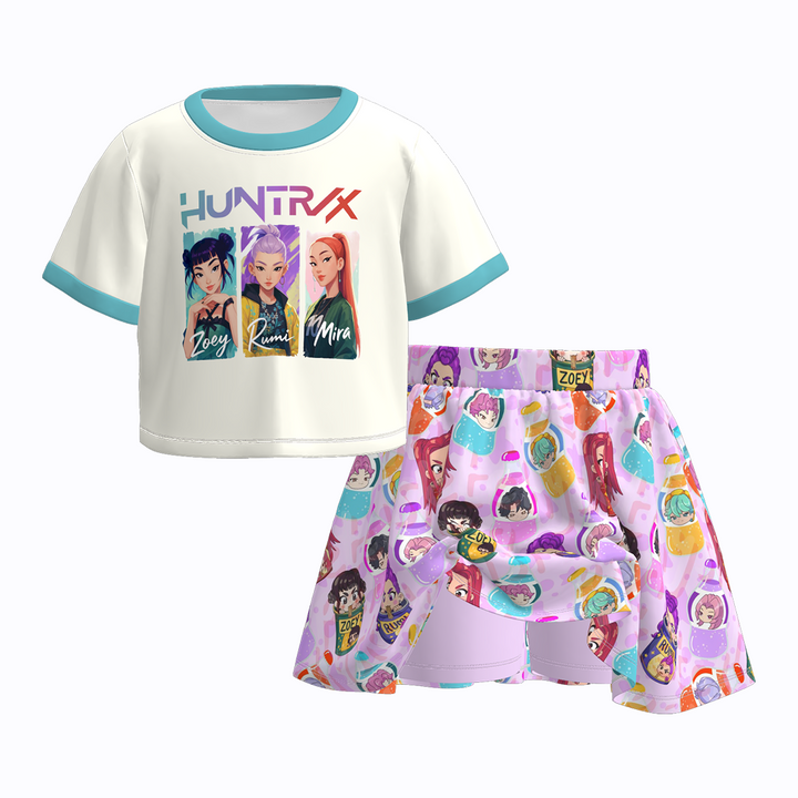 KDH K-pop inspired short sleeve top&skort set for girls