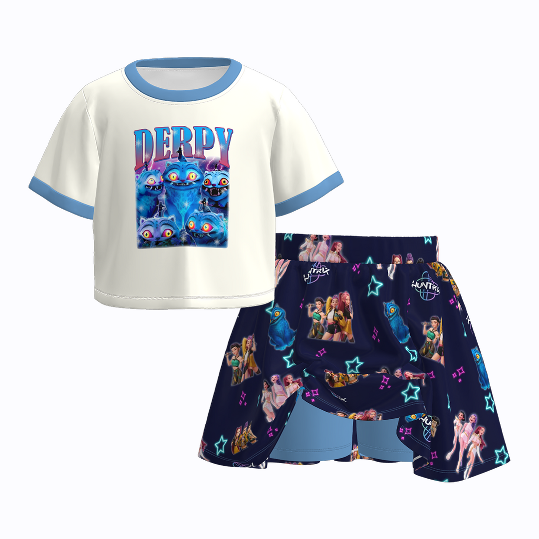 KDH K-pop inspired short sleeve top&skort set for girls