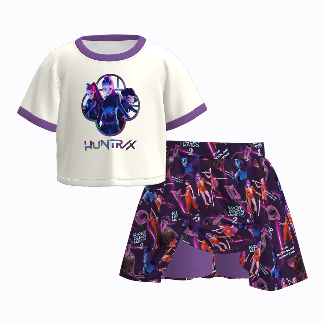 KDH K-pop inspired short sleeve top&skort set for girls