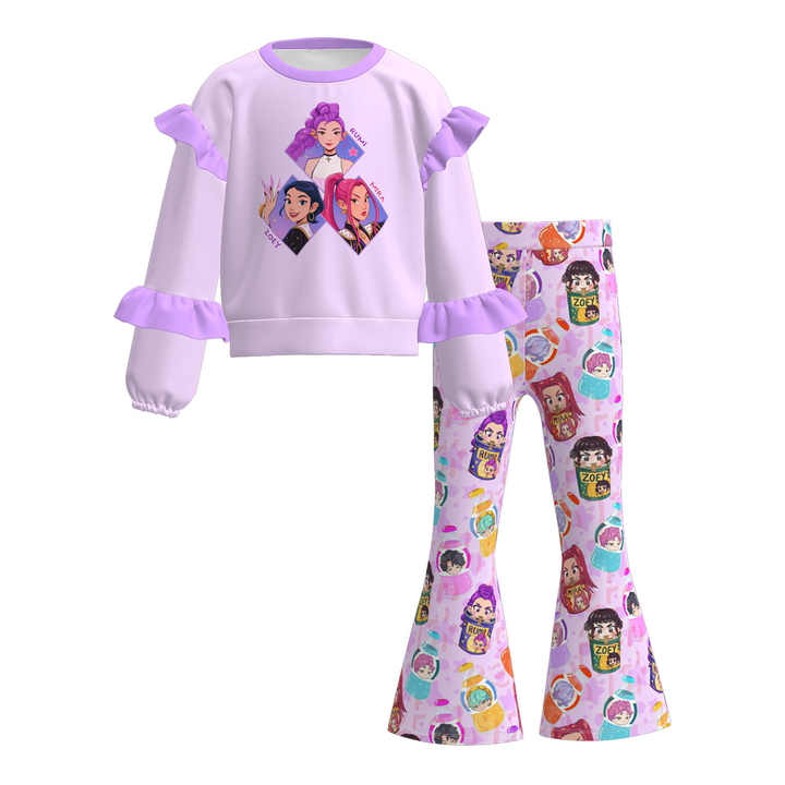 KDH K-pop inspired ruffle pullover top&pant set for girls