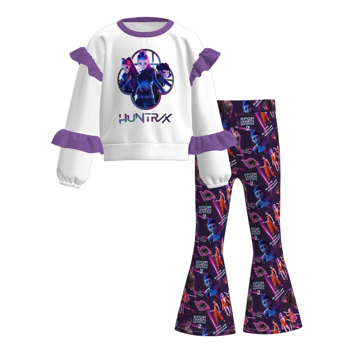 KDH K-pop inspired ruffle pullover top&pant set for girls