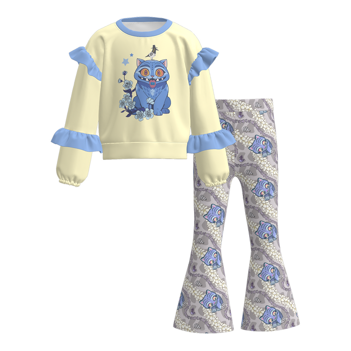KDH K-pop inspired ruffle pullover top&pant set for girls