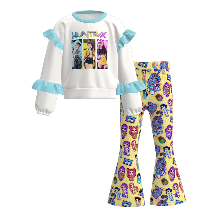 KDH K-pop inspired ruffle pullover top&pant set for girls