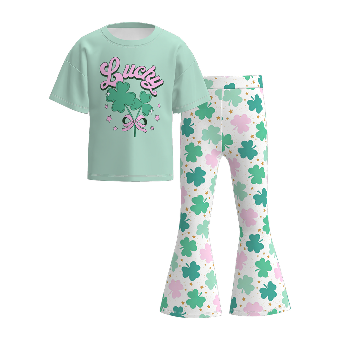 St. Patrick's Day short sleeve top&bell pant 2pcs set