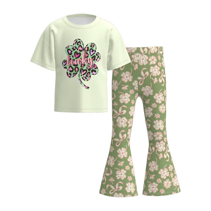 St. Patrick's Day short sleeve top&bell pant 2pcs set