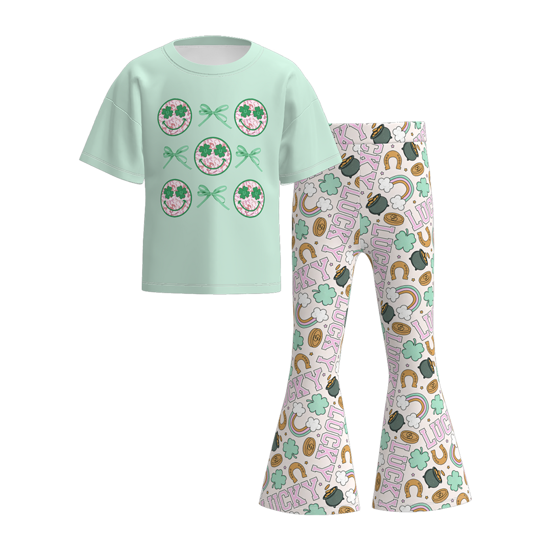 St. Patrick's Day short sleeve top&bell pant 2pcs set
