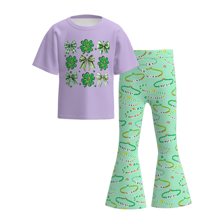 St. Patrick's Day short sleeve top&bell pant 2pcs set