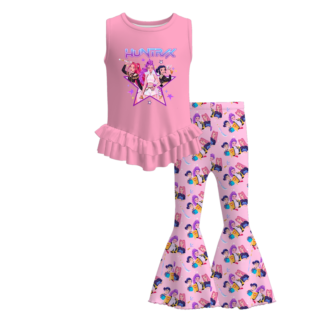 Girls' KDH K-pop inspired Sleeveless lace top&flared pants set