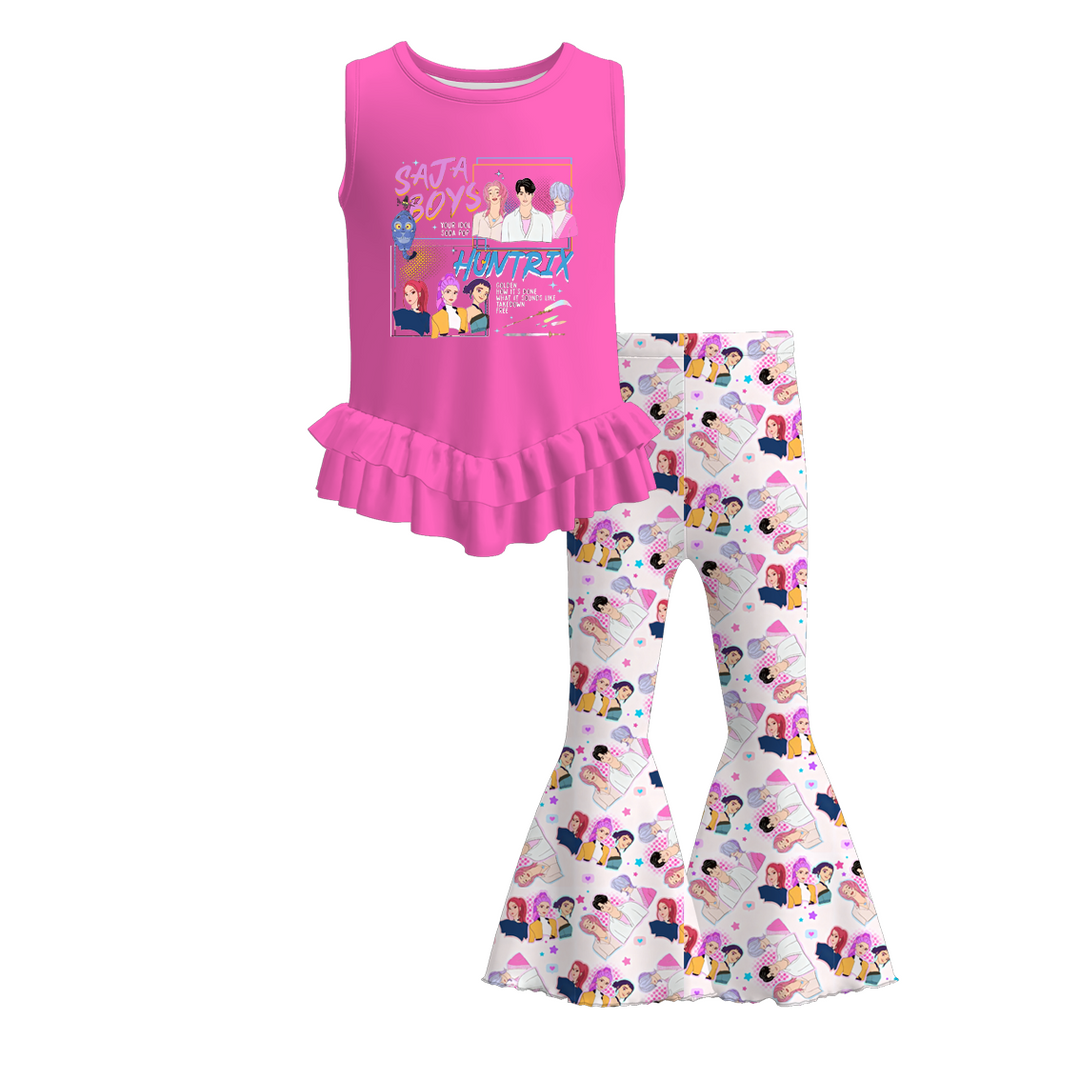 Girls' KDH K-pop inspired Sleeveless lace top&flared pants set
