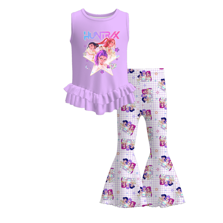 Girls' KDH K-pop inspired Sleeveless lace top&flared pants set